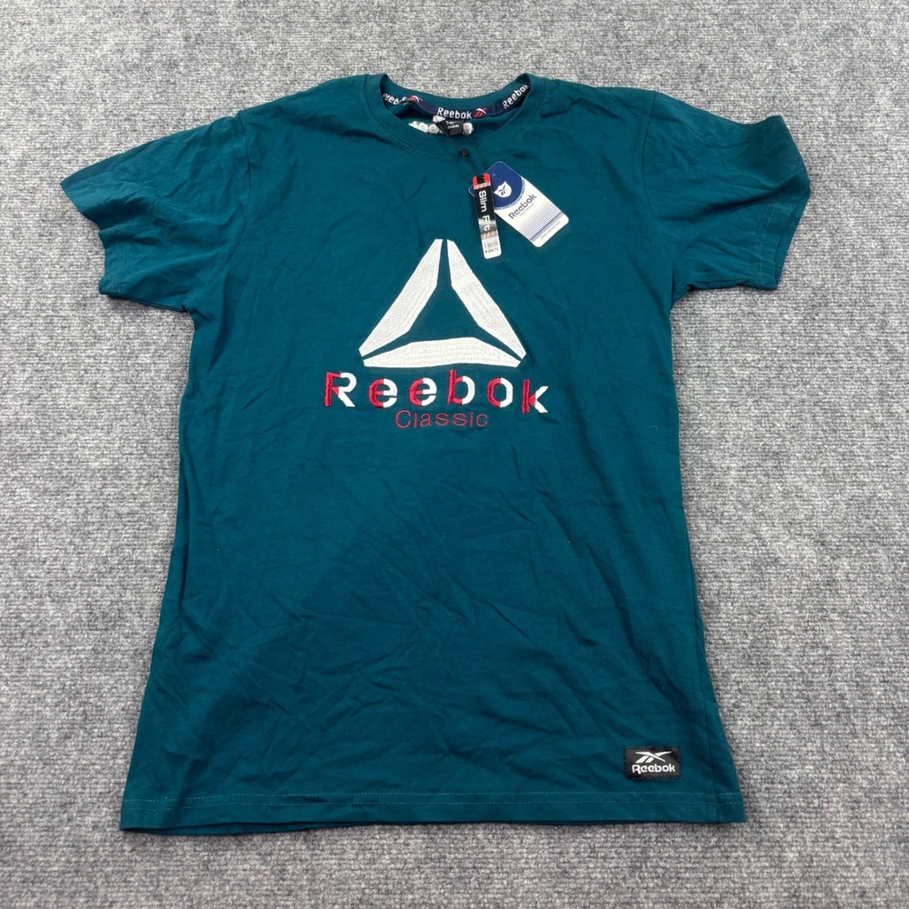 Reebok Classic T-Shirt Size Large Teal Slim Fit Embroidered Logo NWT Kids - Picture 2 of 9